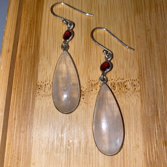 Jewelry - Garnet and selenite French hook earrings